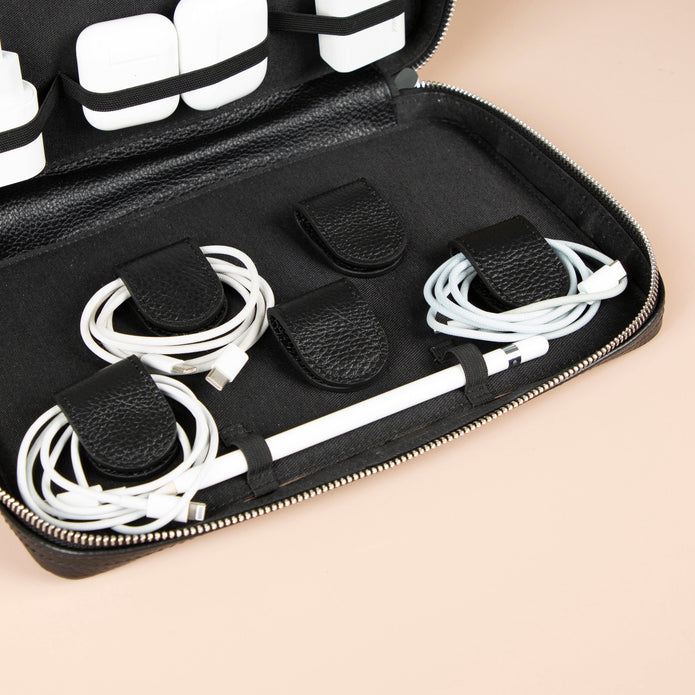 Leather Tech Organizer Case - Black - Oslo