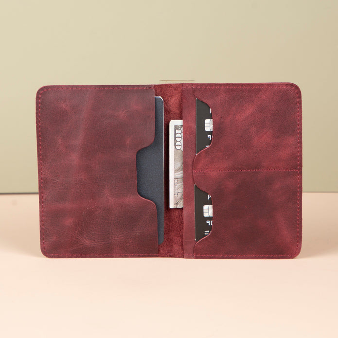 Leather Passport Holder - Burgundy - Milan