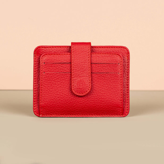 Leather Card Holder Wallet with ID Window - Red - Miami