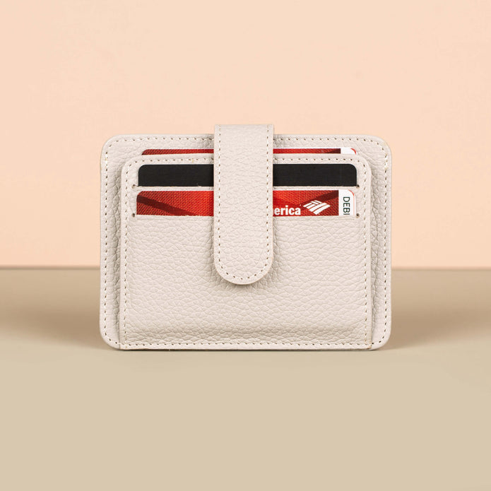 Leather Card Holder Wallet with ID Window - Light Grey - Miami