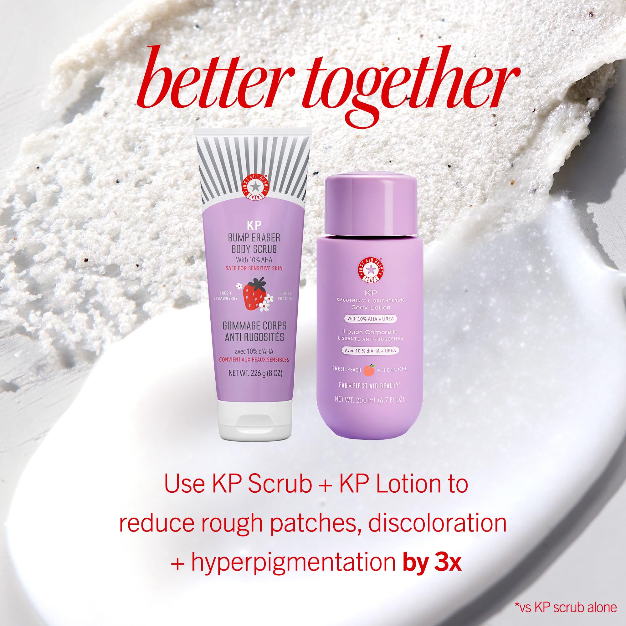 First Aid Beauty - KP Bump Eraser Body Scrub with 10% AHA, Keratosis Pilaris Skin Exfoliator with Glycolic and Lactic acids, Helps Reduce Chicken Skin Bumps, Safe for Sensitive Skin, 8 oz