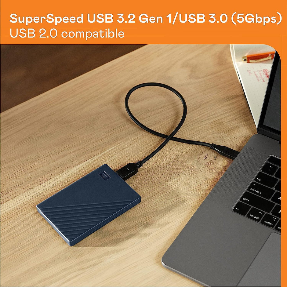 WD 6TB My Passport, Portable External Hard Drive, Blue, Backup Software with Defense Against ransomware, and Password Protection, USB 3.1/USB 3.0 Compatible - WDBR9S0060BBL-WESN