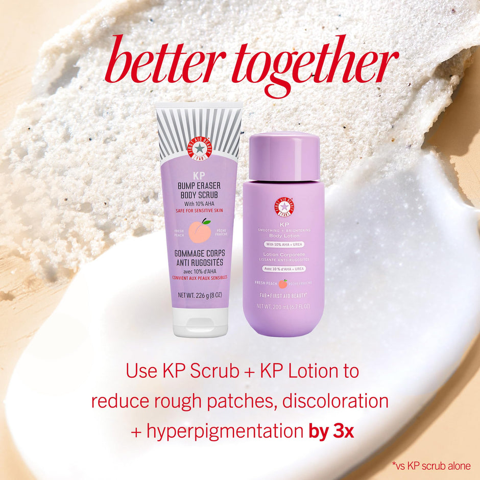 First Aid Beauty - KP Bump Eraser Body Scrub with 10% AHA, Keratosis Pilaris Skin Exfoliator with Glycolic and Lactic acids, Helps Reduce Chicken Skin Bumps, Safe for Sensitive Skin, 8 oz