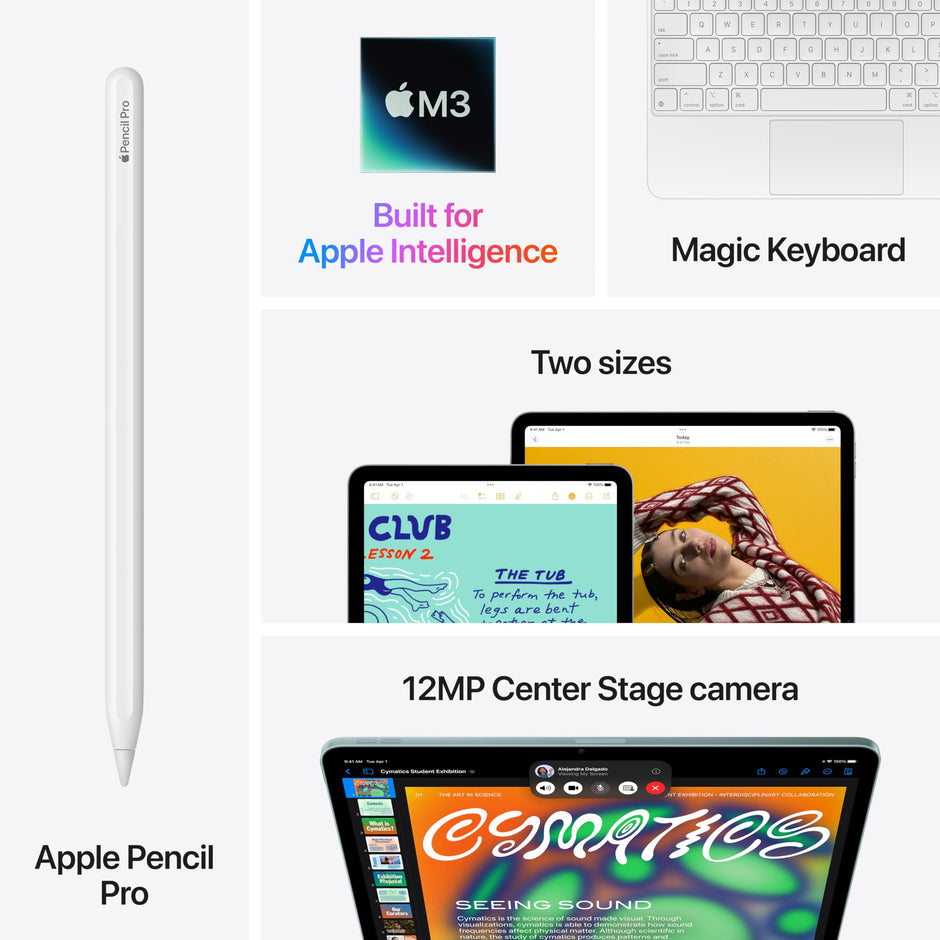 Apple iPad Air 11-inch with M3 chip Built for Apple Intelligence, Liquid Retina Display, 512GB, 12MP Front/Back Camera, Wi-Fi 6E, Touch ID, All-Day Battery Life — Space Gray
