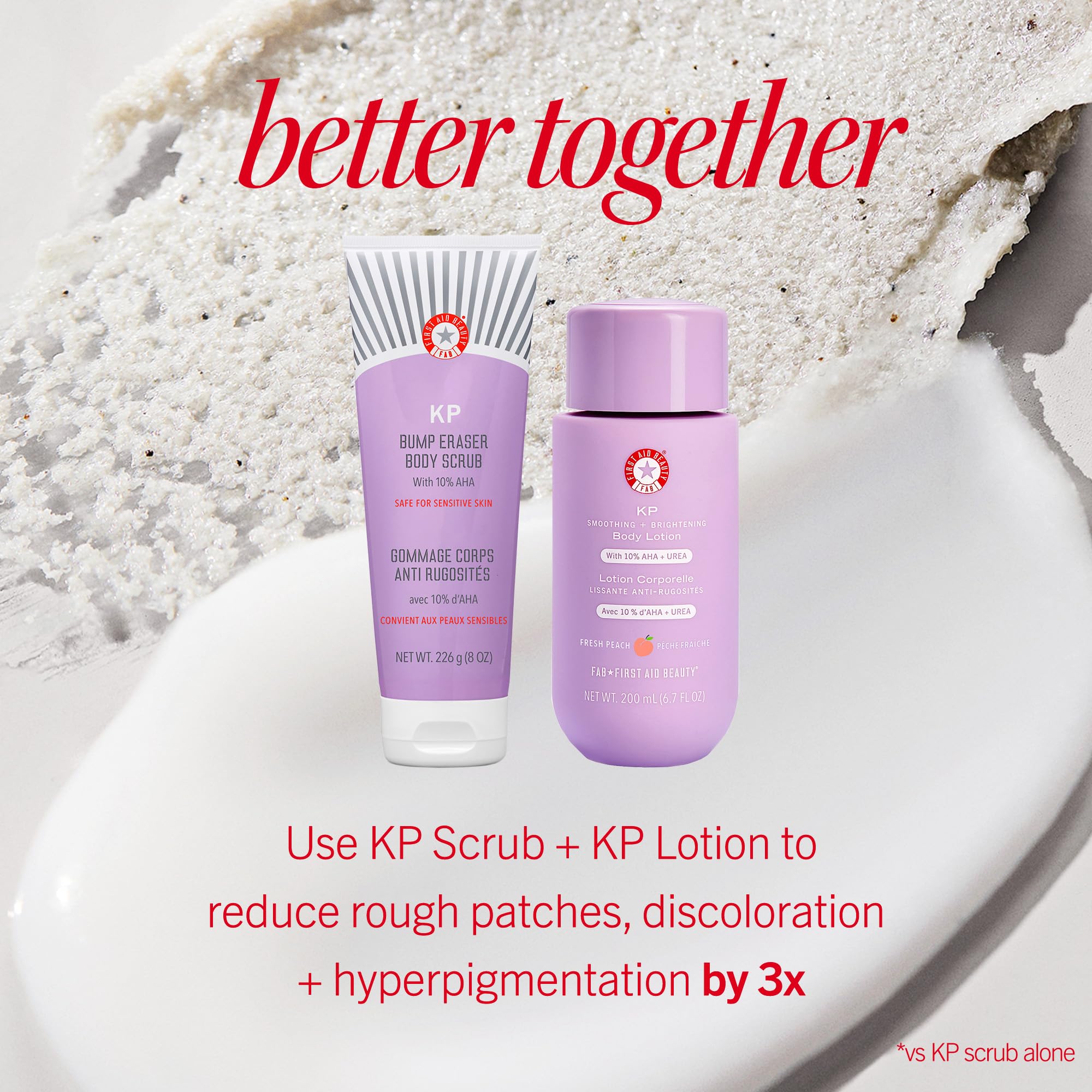 First Aid Beauty - KP Bump Eraser Body Scrub with 10% AHA, Keratosis Pilaris Skin Exfoliator with Glycolic and Lactic acids, Helps Reduce Chicken Skin Bumps, Safe for Sensitive Skin, 8 oz