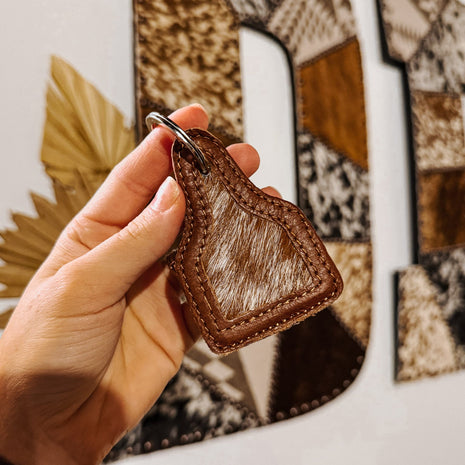 Cow Tag Cowhide Keychain