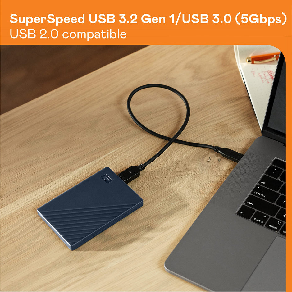 WD 6TB My Passport, Portable External Hard Drive, Blue, Backup Software with Defense Against ransomware, and Password Protection, USB 3.1/USB 3.0 Compatible - WDBR9S0060BBL-WESN