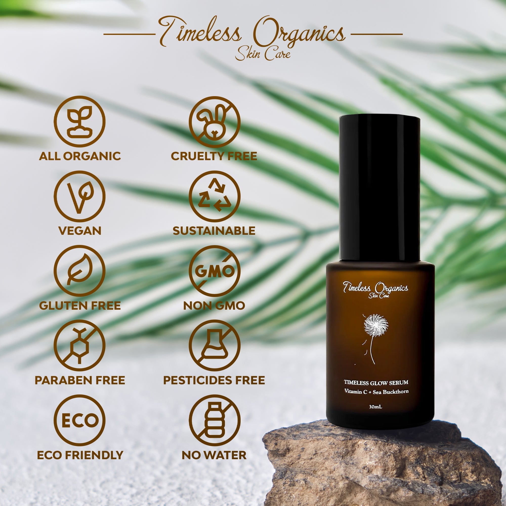 vegan - sustainable - gluten free - non gmo paraben free - pesticides free eco friendly - no water - certified products