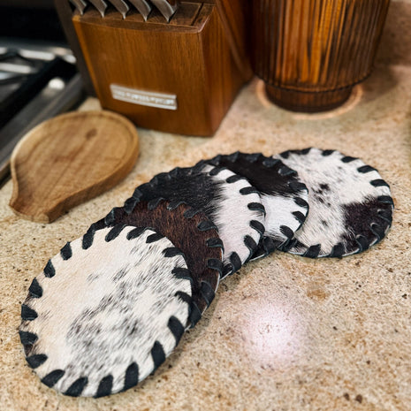 Cowhide Coaster Set: Black