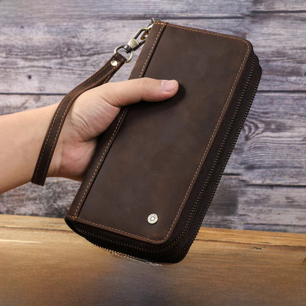 Unisex black and brown zippered wallet