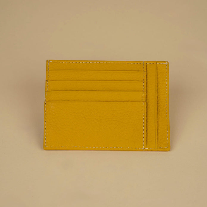 Vibrant Leather Card Holder with Zipper Pocket - Yellow - Concord