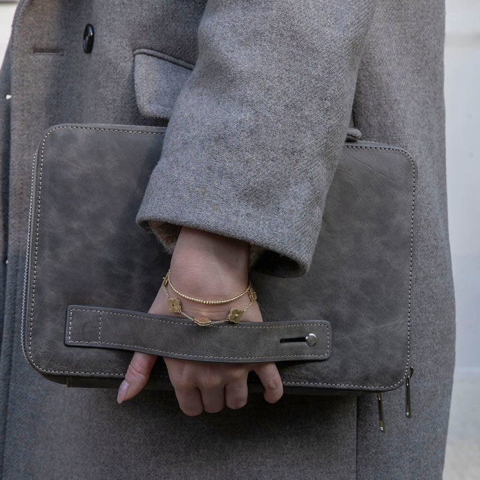Leather Tech Organizer Case -Grey - Mobile