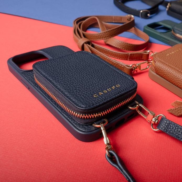 iPhone Case and Wallet with Long Strap - Navy