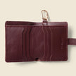 Leather Bifold Wallet with Snap & Key Ring - Burgundy