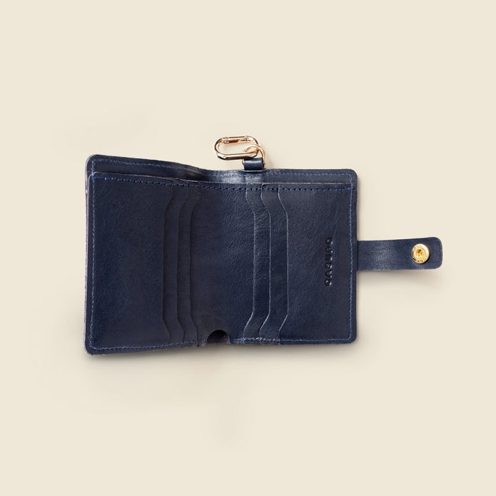 Leather Bifold Wallet with Snap & Key Ring - Marine Blue