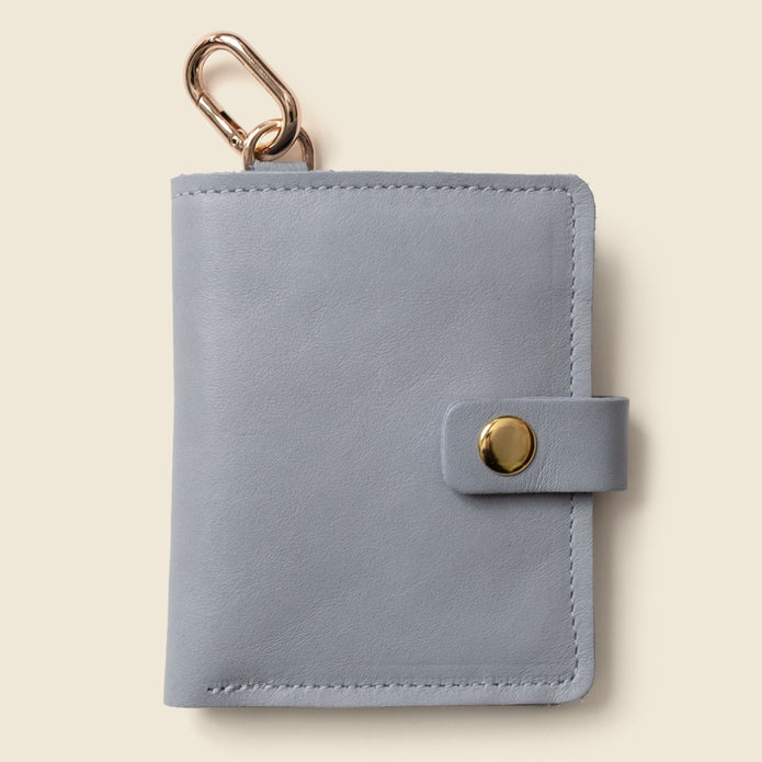 Leather Bifold Wallet with Snap & Key Ring - Ice Blue