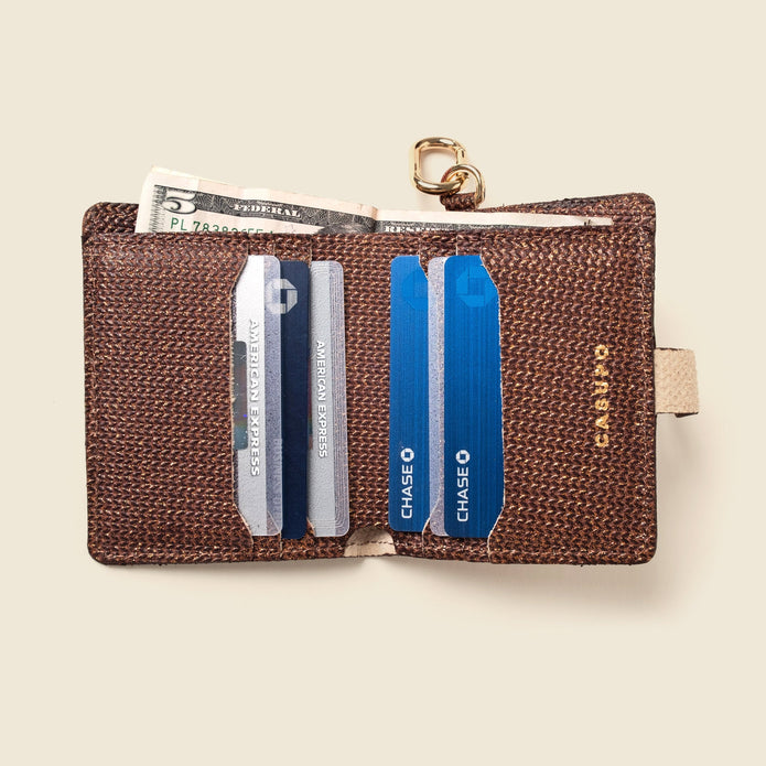 Leather Bifold Wallet with Snap & Key Ring - Bronze Glow