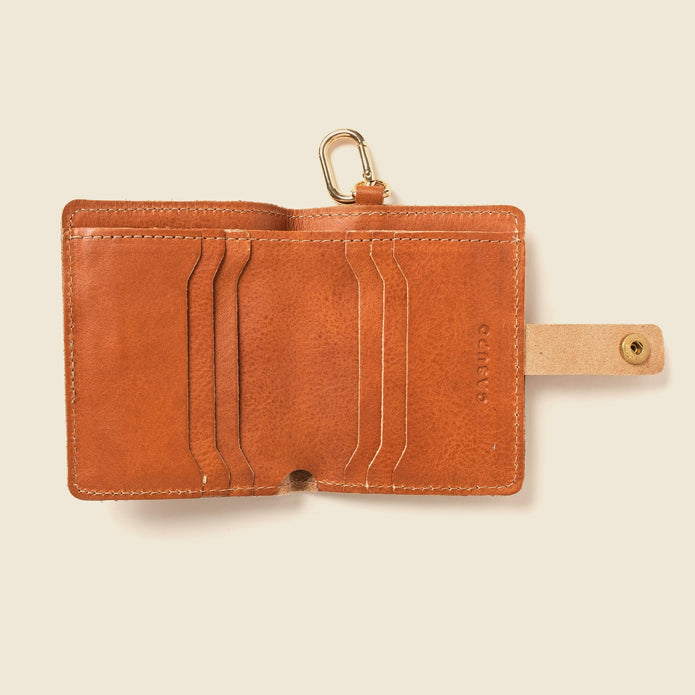 Leather Bifold Wallet with Snap & Key Ring - Natural