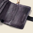 Leather Bifold Wallet with Snap & Key Ring - Purple