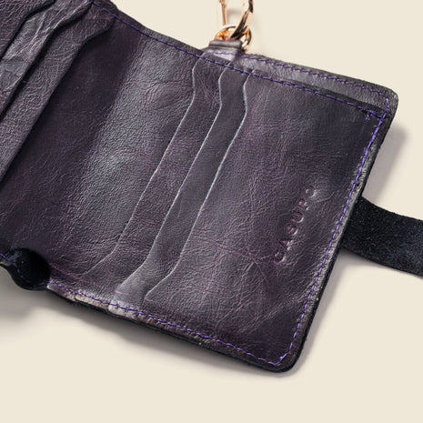 Leather Bifold Wallet with Snap & Key Ring - Purple