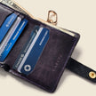 Leather Bifold Wallet with Snap & Key Ring - Purple