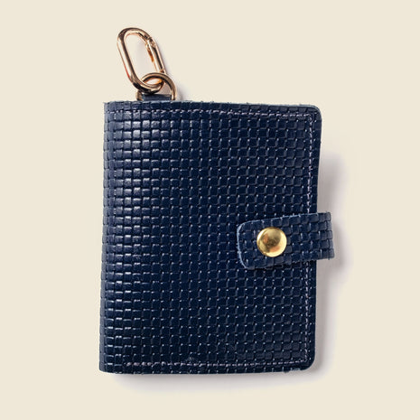 Leather Bifold Wallet with Snap & Key Ring - Navy Limited Edition