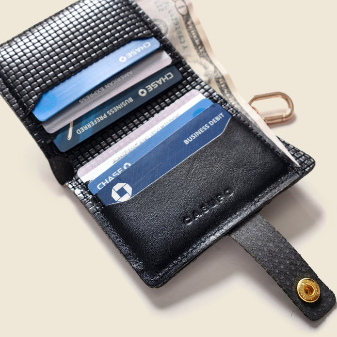 Leather Bifold Wallet with Snap & Key Ring - Black Limited Edition