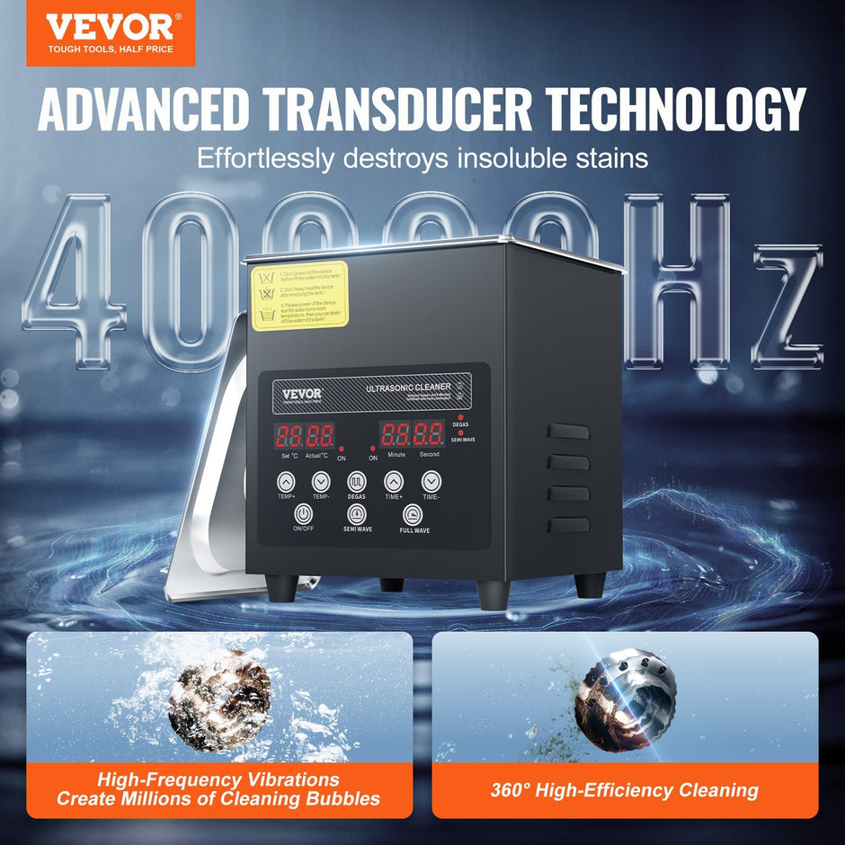 VEVOR 2L Ultra Sonic Cleaner, 60W Digital Sonic Cleaning Machine with Gentle Mode & Upgraded Degassing, 40kHz Ultrasound Cleaner Machine with Heater & Timer for Jewelry, Glasses, Tools, Retainer