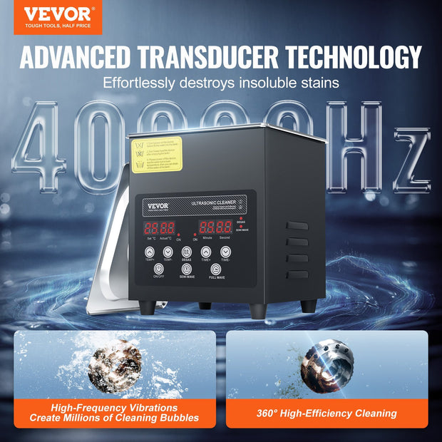 VEVOR 2L Ultra Sonic Cleaner, 60W Digital Sonic Cleaning Machine with Gentle Mode & Upgraded Degassing, 40kHz Ultrasound Cleaner Machine with Heater & Timer for Jewelry, Glasses, Tools, Retainer