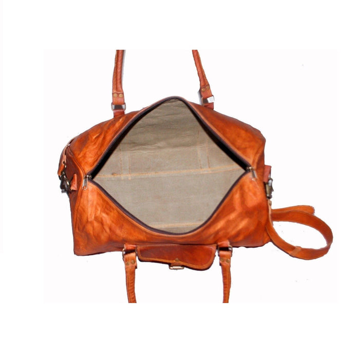 canvas interior zippered Handmade Leather Duffle Bag