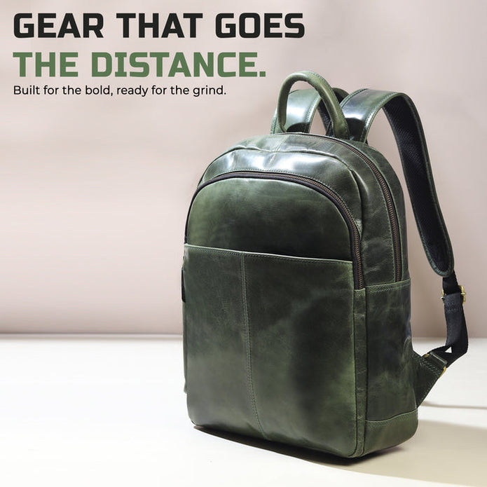 Luxury Italian Leather Backpack, Green