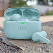 Blue JBL wireless earbuds with charging case