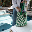 Green Checkered Tote Bag - Washable Cotton Knit with Key Ring
