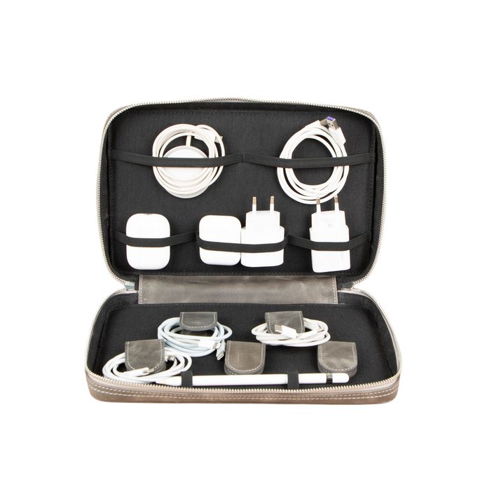 Leather Tech Organizer Case - Light Gray - Oslo