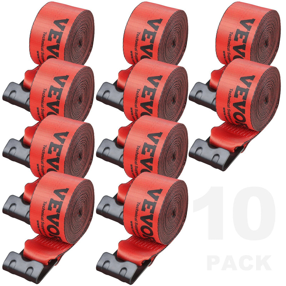 VEVOR Winch Straps, 4" x 30', 6000 lbs Load Capacity, 18000 lbs Breaking Strength, Truck Straps with Flat Hook, Flatbed Tie Downs Cargo Control for Trailers, Farms, Rescues, Tree Saver, Red (10 Pack)