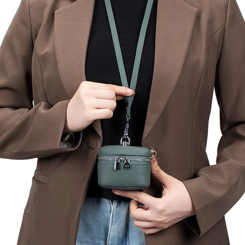 Premium First-Layer Cowhide Small Zipper Storage