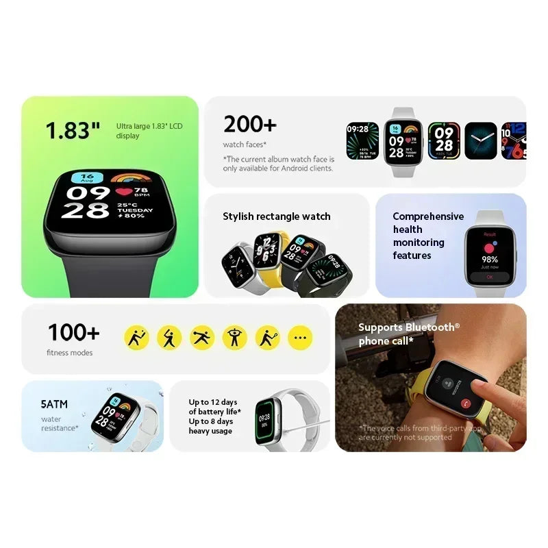 Life Waterproof Redmi Watch 3 Active - Now With A 1.83'' LCD Display- While Taking Vitals It Can Connect To Bluetooth, Voice Call With More than 100 Sport Modes At Your Fingertips