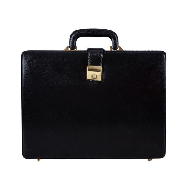 Leather Executive Men's Leather Attache Briefcase - Black