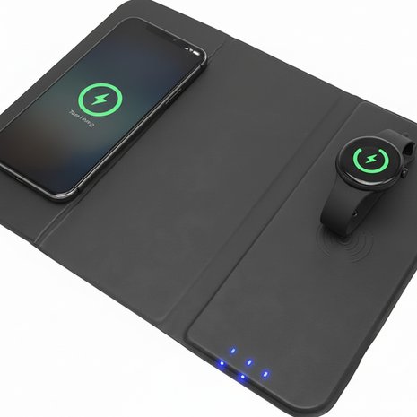 Black wireless charging pad  compatible with smartphone smartwatch