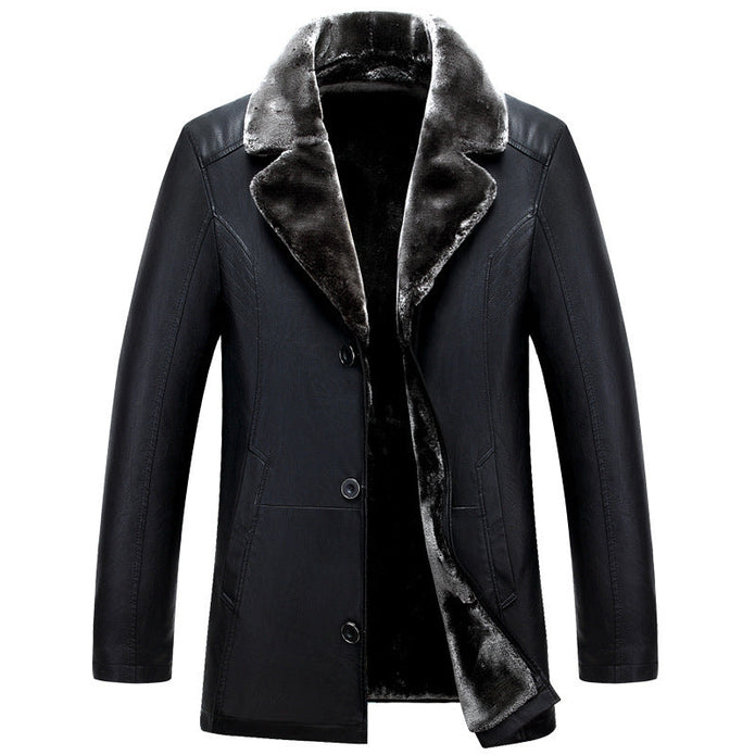 Men's Winter Lapel Thickening Leather Coat