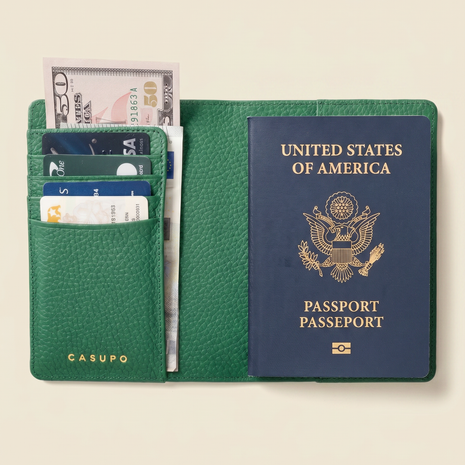 Leather Passport Wallet with RFID - Green