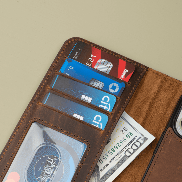 iPhone 16 Series Dark Brown Wallet Case - New York