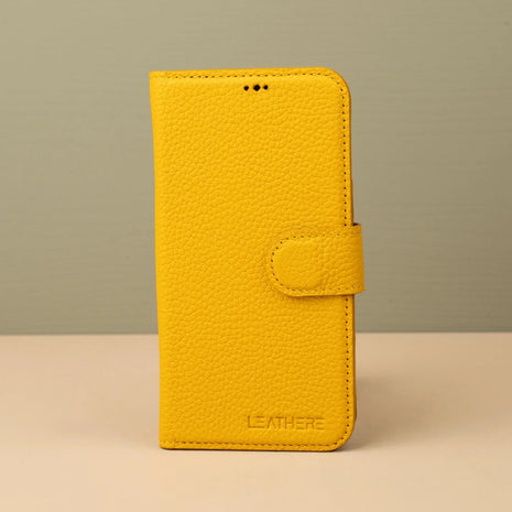 iPhone 16 Series Yellow Leather Wallet Case - New York