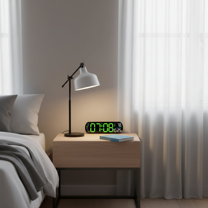 clear large-font digital clock with temperature and date 