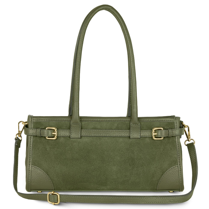Italian Genuine Suede & Full-Grain Leather Shoulder Bag | Lodi
