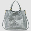 Italian Genuine Basketweave-Embossed Metallic Suede Top-Handle Bag | Imperia
