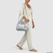 Italian Genuine Basketweave-Embossed Metallic Suede Top-Handle Bag | Imperia