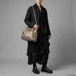 Italian Genuine Basketweave-Embossed Metallic Suede Top-Handle Bag | Imperia