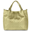 Italian Genuine Basketweave-Embossed Metallic Suede Top-Handle Bag | Imperia