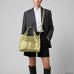 Italian Genuine Basketweave-Embossed Metallic Suede Top-Handle Bag | Imperia